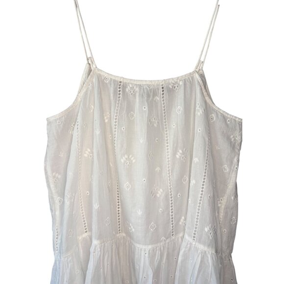 Unsubscribed White Eyelet Drop Waist Sundress Spaghetti Strap Cotton Dress Med - Picture 12 of 16